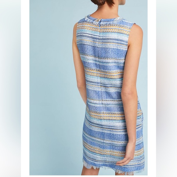 Anthropologie Akemi + Kin Womens Woven Blue Yellow Tweed Shift Dress Size 8 - Picture 3 of 8